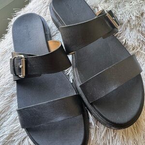 Madewell Black Leather Buckle Slides